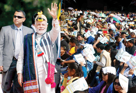 On arrival greeting to the crowd of Arunachal